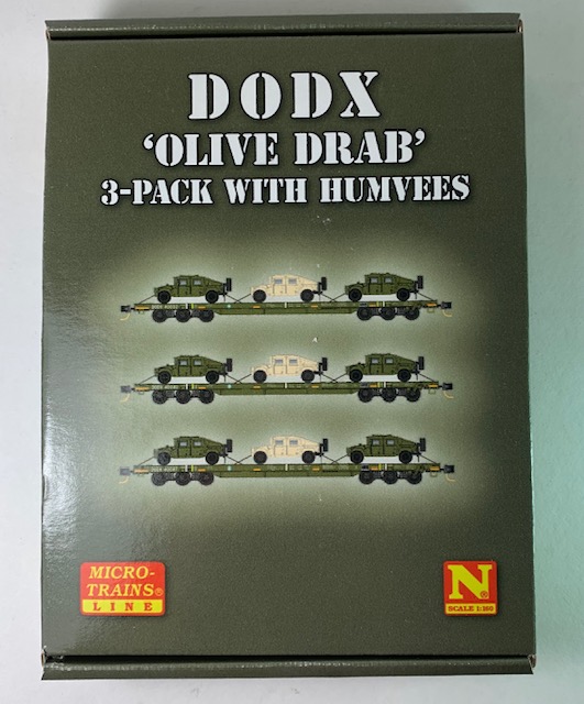 Micro-Trains N Olive Drab 3 pack with Humvees